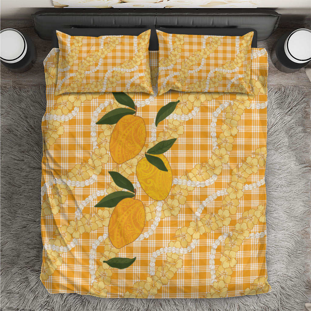 Alani Hawaiian Mango Palaka Bedding Set Aloha Hibiscus Pikake Lei