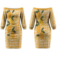 Alani Hawaiian Mango Palaka Couples Matching Off The Shoulder Long Sleeve Dress and Long Sleeve Button Shirt Aloha Hibiscus Pikake Lei