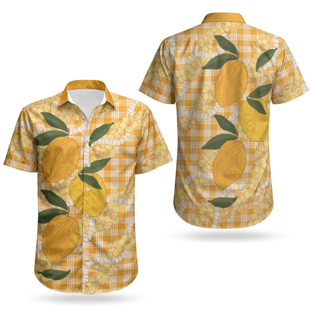 Alani Hawaiian Mango Palaka Couples Matching Tank Maxi Dress and Hawaiian Shirt Aloha Hibiscus Pikake Lei