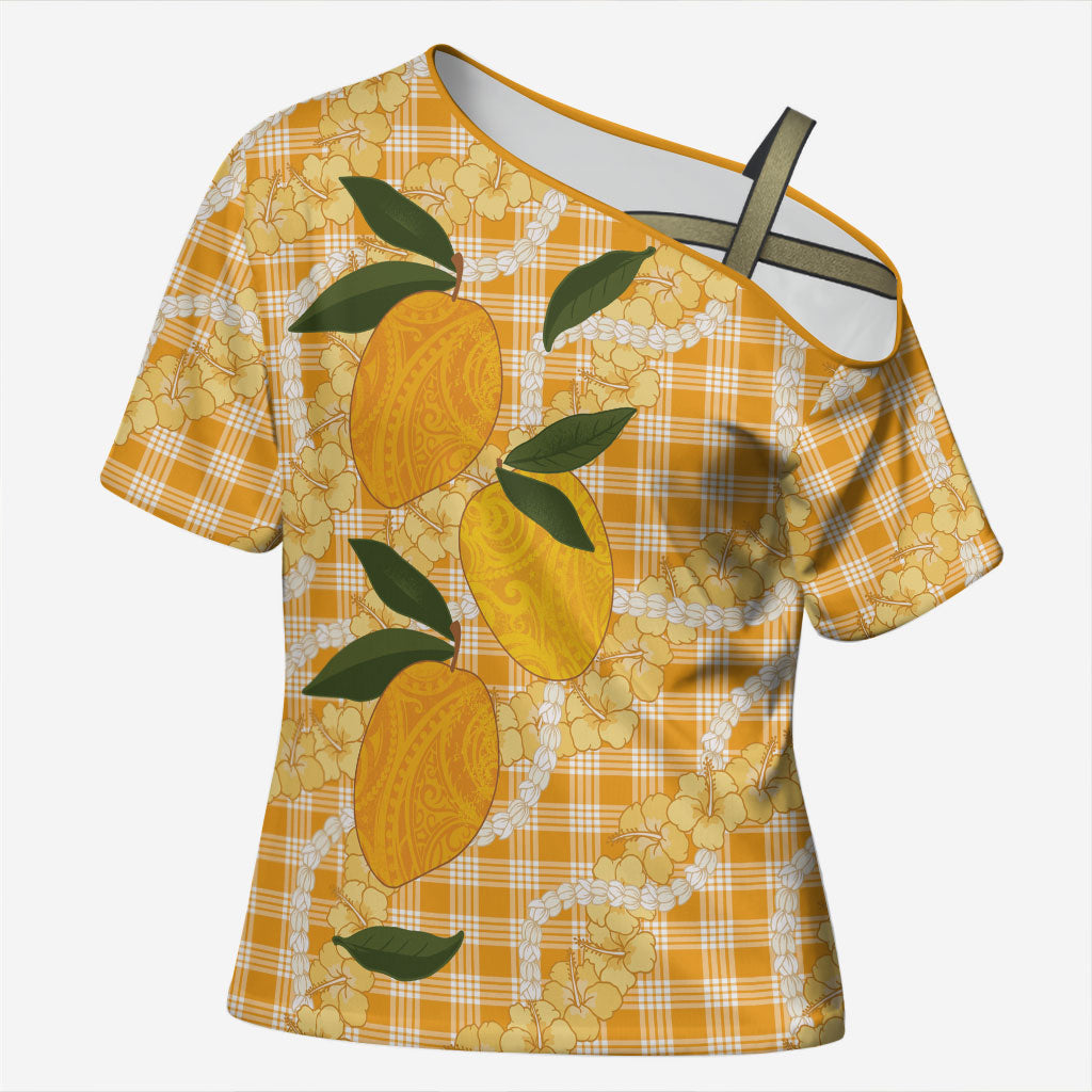 Alani Hawaiian Mango Palaka Cross Shoulder Shirt Aloha Hibiscus Pikake Lei