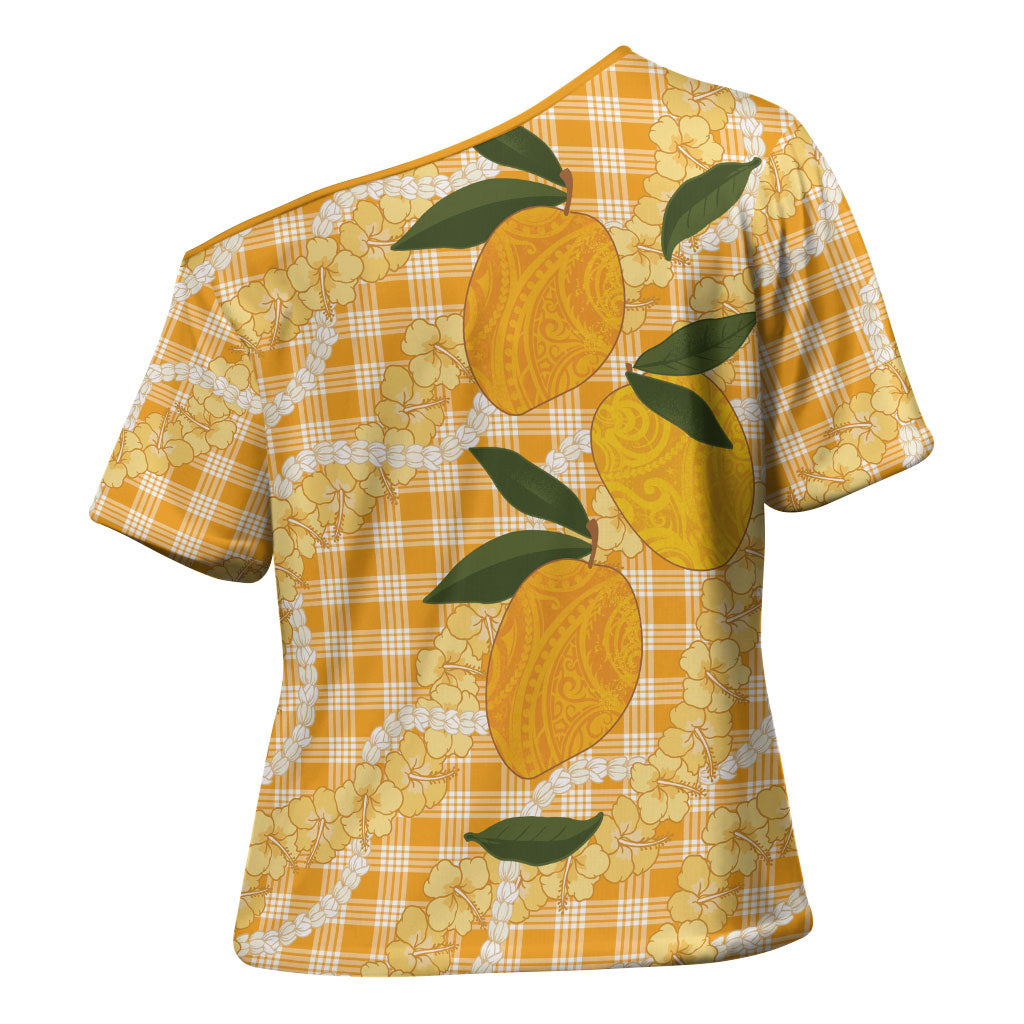 Alani Hawaiian Mango Palaka Cross Shoulder Shirt Aloha Hibiscus Pikake Lei