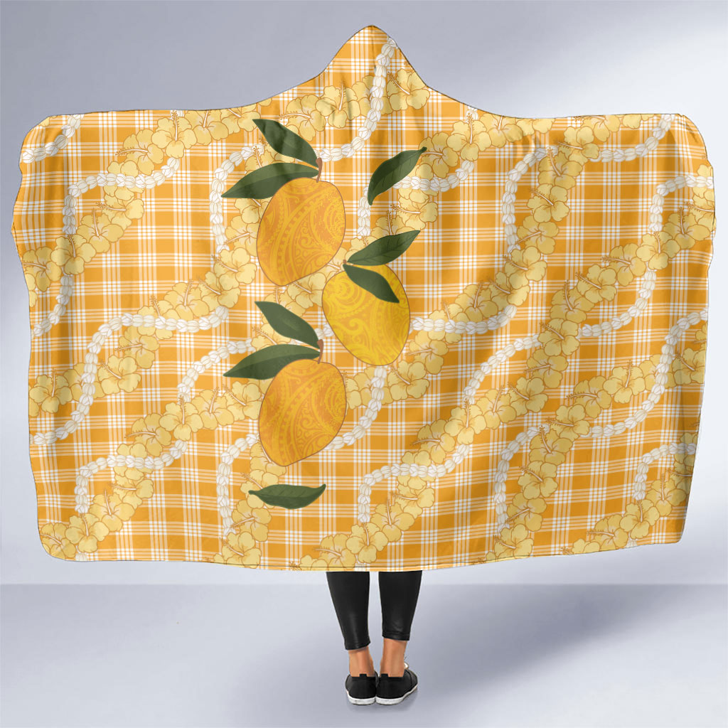 Alani Hawaiian Mango Palaka Hooded Blanket Aloha Hibiscus Pikake Lei