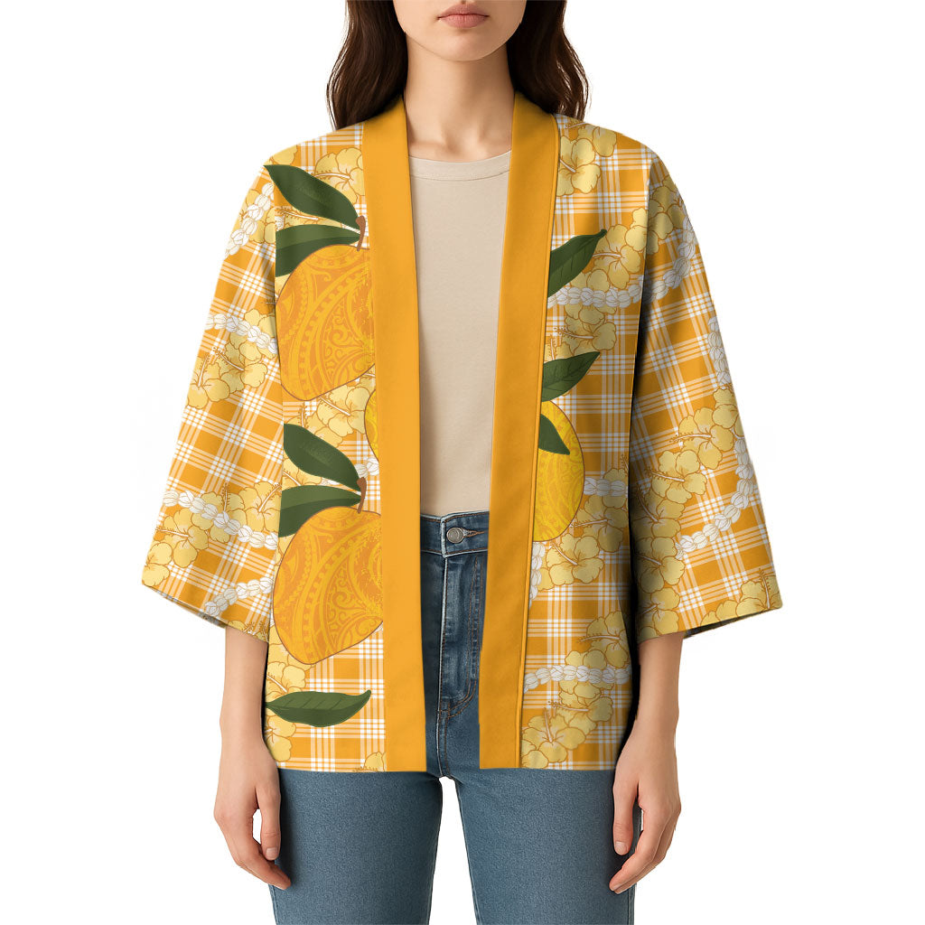 Alani Hawaiian Mango Palaka Kimono Aloha Hibiscus Pikake Lei