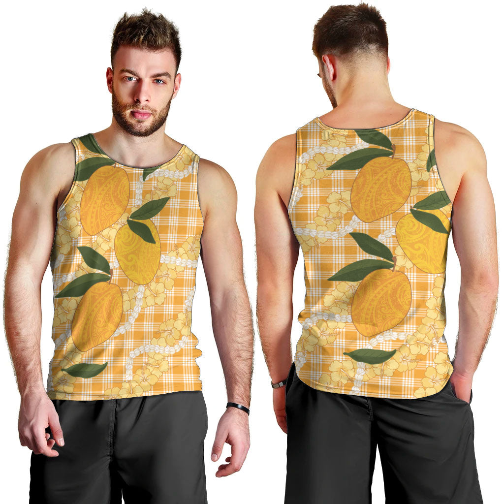 Alani Hawaiian Mango Palaka Men Tank Top Aloha Hibiscus Pikake Lei