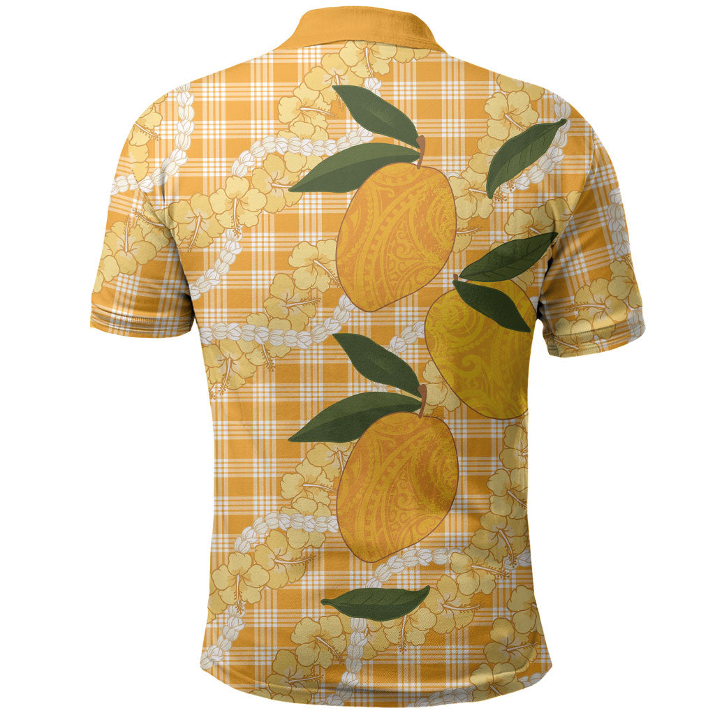 Alani Hawaiian Mango Palaka Polo Shirt Aloha Hibiscus Pikake Lei