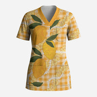 Alani Hawaiian Mango Palaka Scrub Top Aloha Hibiscus Pikake Lei