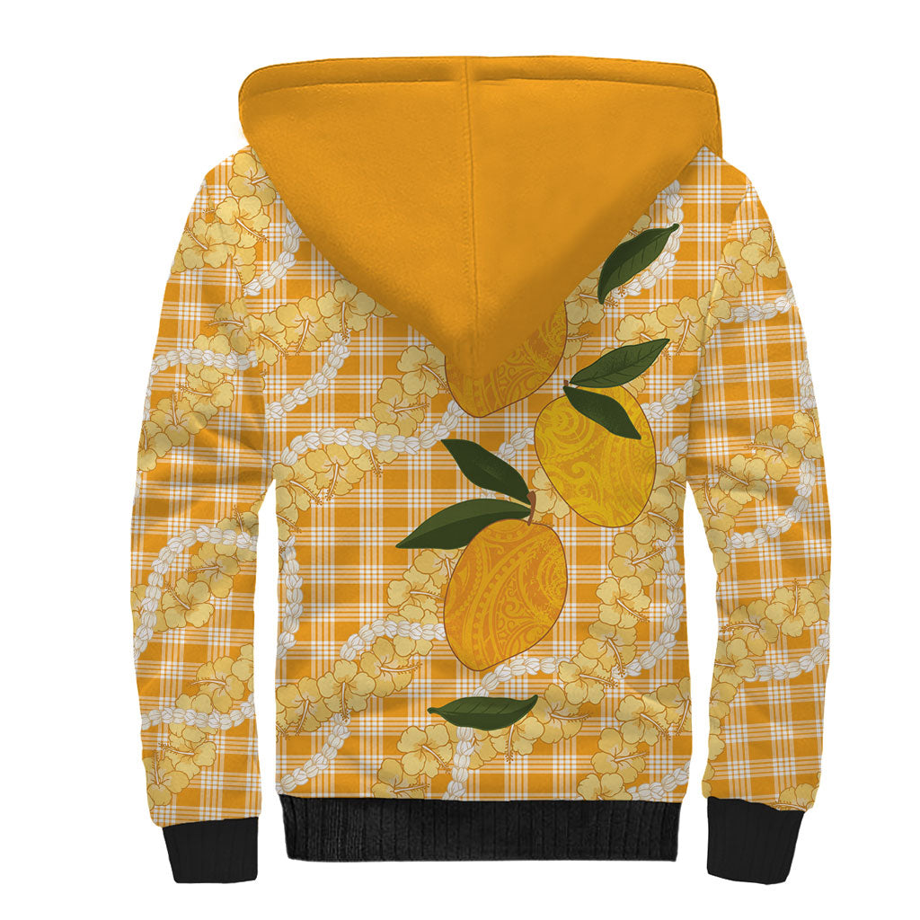 Alani Hawaiian Mango Palaka Sherpa Hoodie Aloha Hibiscus Pikake Lei