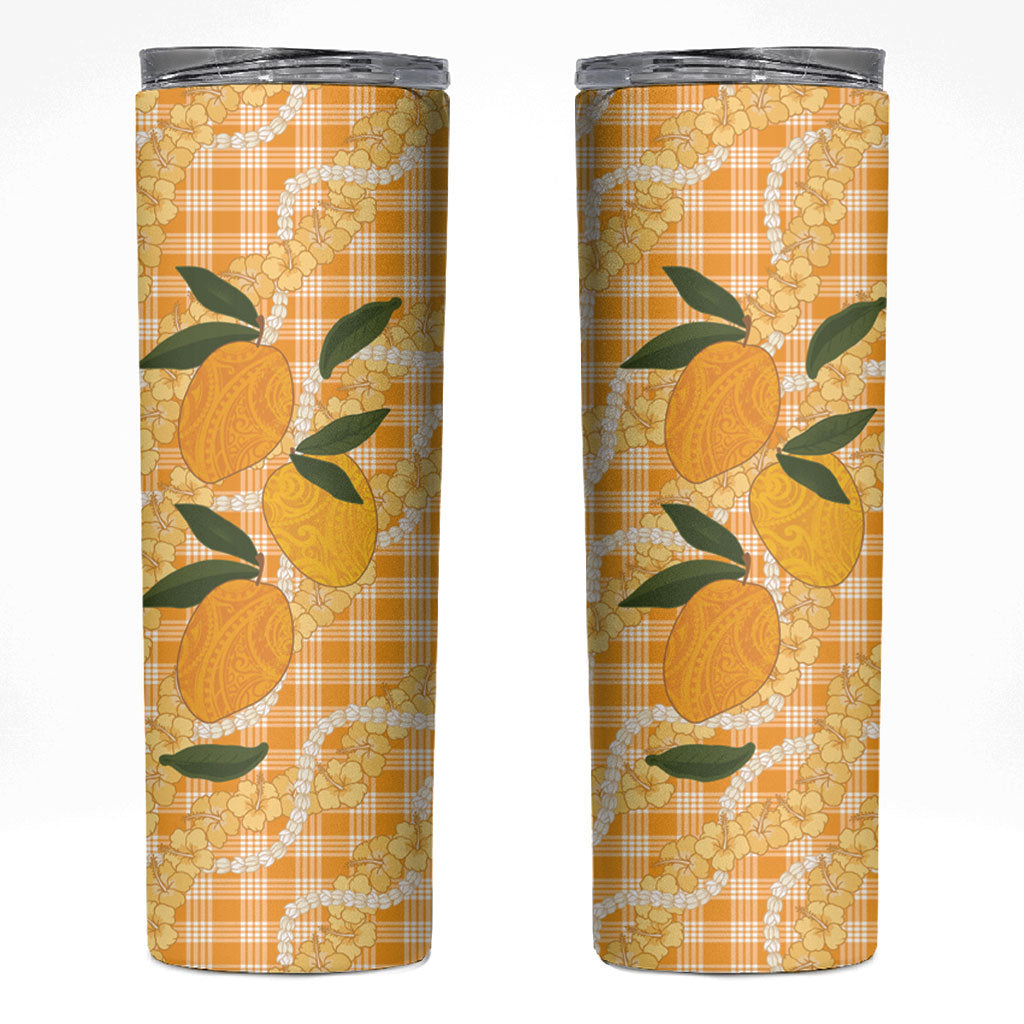Alani Hawaiian Mango Palaka Skinny Tumbler Aloha Hibiscus Pikake Lei