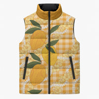Alani Hawaiian Mango Palaka Sleeveless Puffer Jacket Aloha Hibiscus Pikake Lei