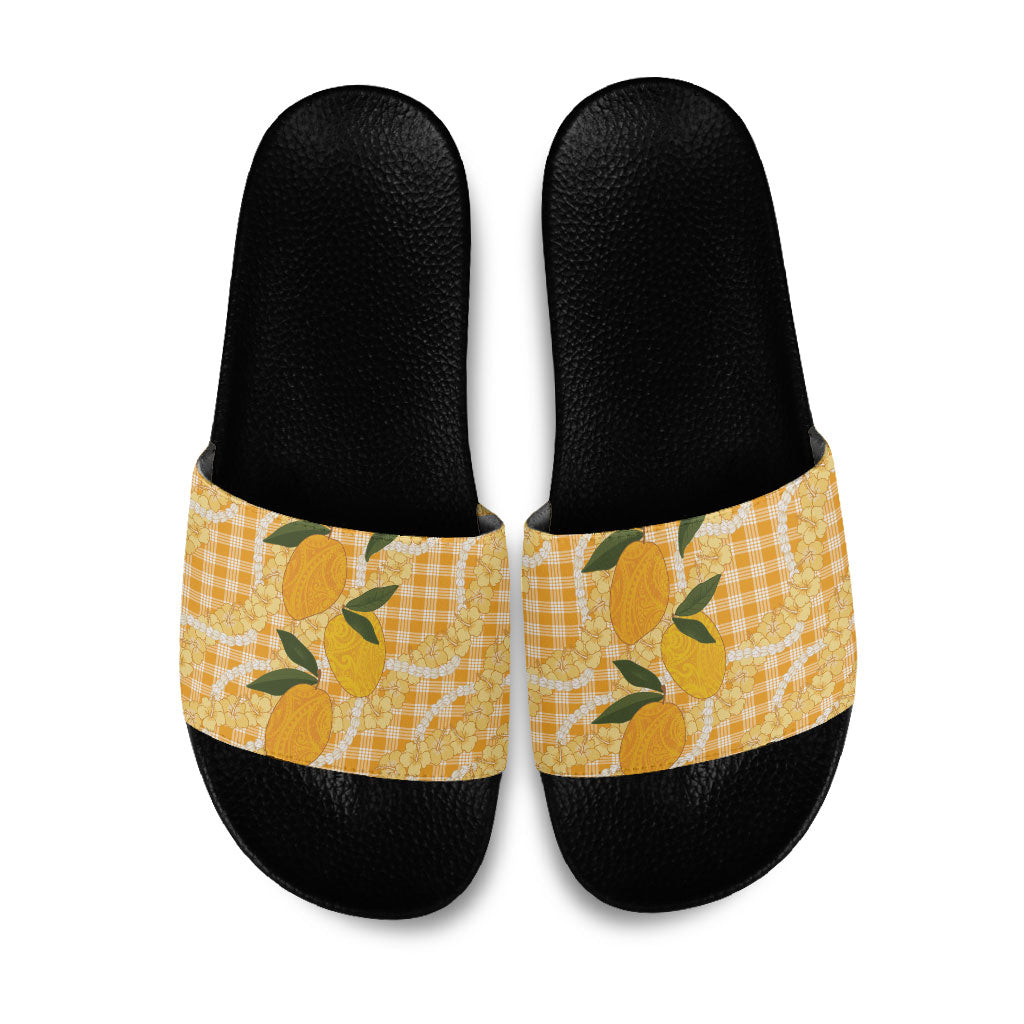 Alani Hawaiian Mango Palaka Slide Sandals Aloha Hibiscus Pikake Lei