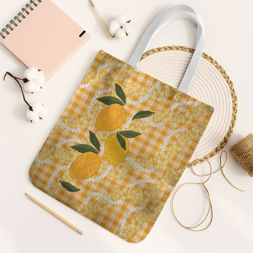 Alani Hawaiian Mango Palaka Tote Bag Aloha Hibiscus Pikake Lei