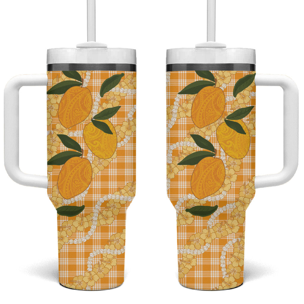 Alani Hawaiian Mango Palaka Tumbler With Handle Aloha Hibiscus Pikake Lei