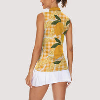 Alani Hawaiian Mango Palaka Women Sleeveless Polo Shirt Aloha Hibiscus Pikake Lei