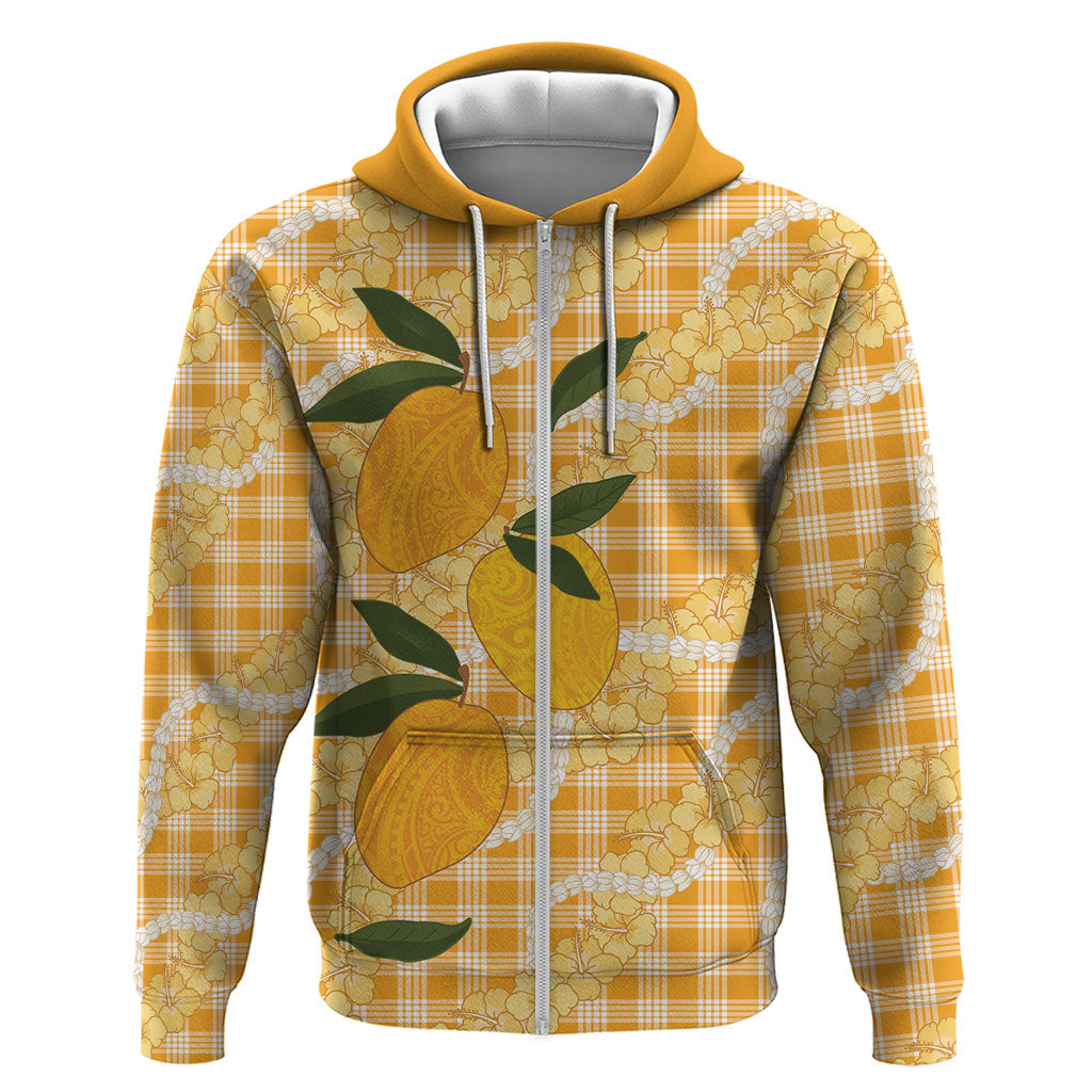 Alani Hawaiian Mango Palaka Zip Hoodie Aloha Hibiscus Pikake Lei