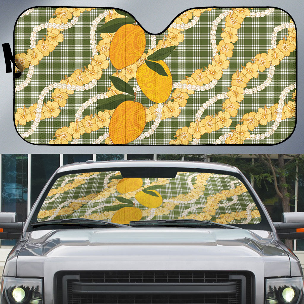 Uliuli Ahiahia Hawaiian Mango Palaka Auto Sun Shade Aloha Hibiscus Pikake Lei
