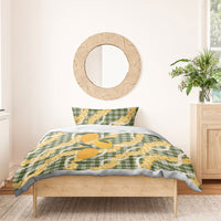 Uliuli Ahiahia Hawaiian Mango Palaka Bedding Set Aloha Hibiscus Pikake Lei