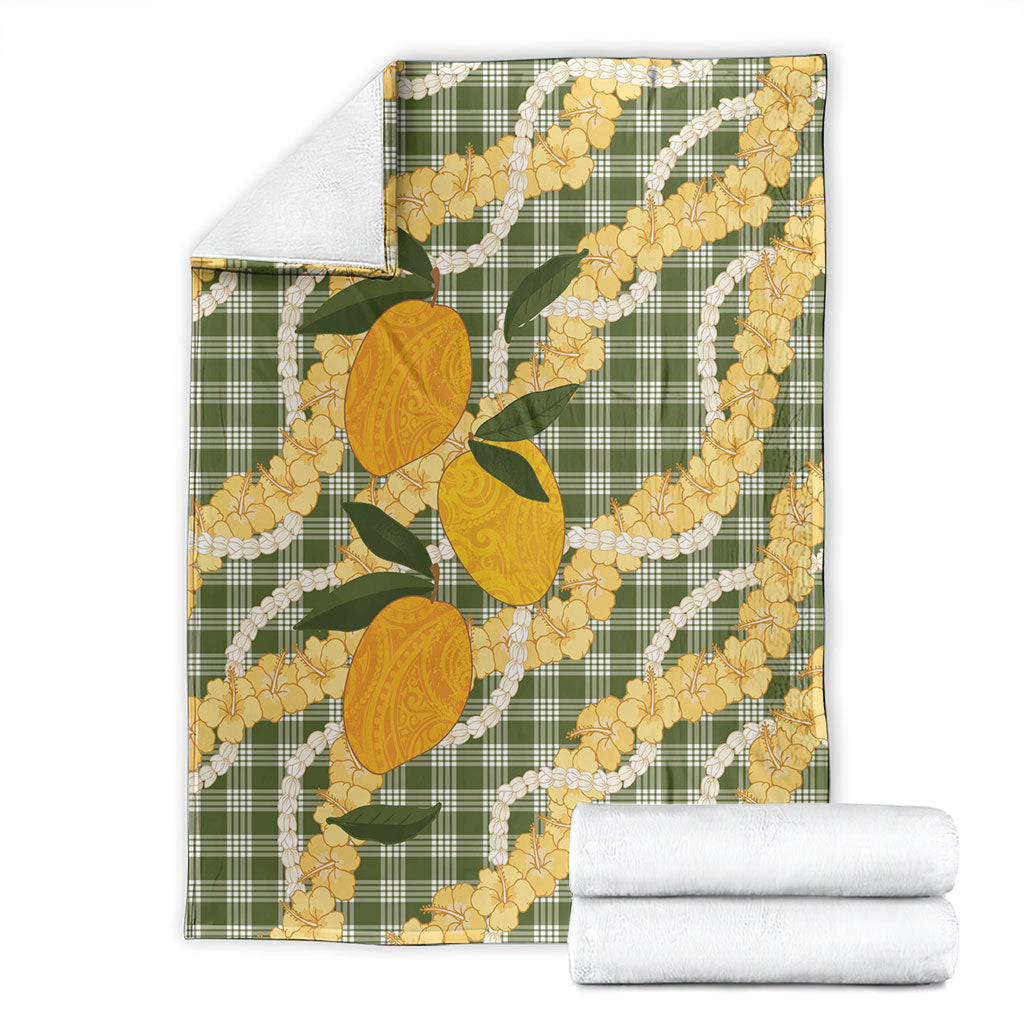 Uliuli Ahiahia Hawaiian Mango Palaka Blanket Aloha Hibiscus Pikake Lei