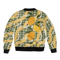 Uliuli Ahiahia Hawaiian Mango Palaka Bomber Jacket Aloha Hibiscus Pikake Lei