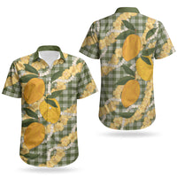 Uliuli Ahiahia Hawaiian Mango Palaka Couples Matching Off Shoulder Short Dress and Hawaiian Shirt Aloha Hibiscus Pikake Lei