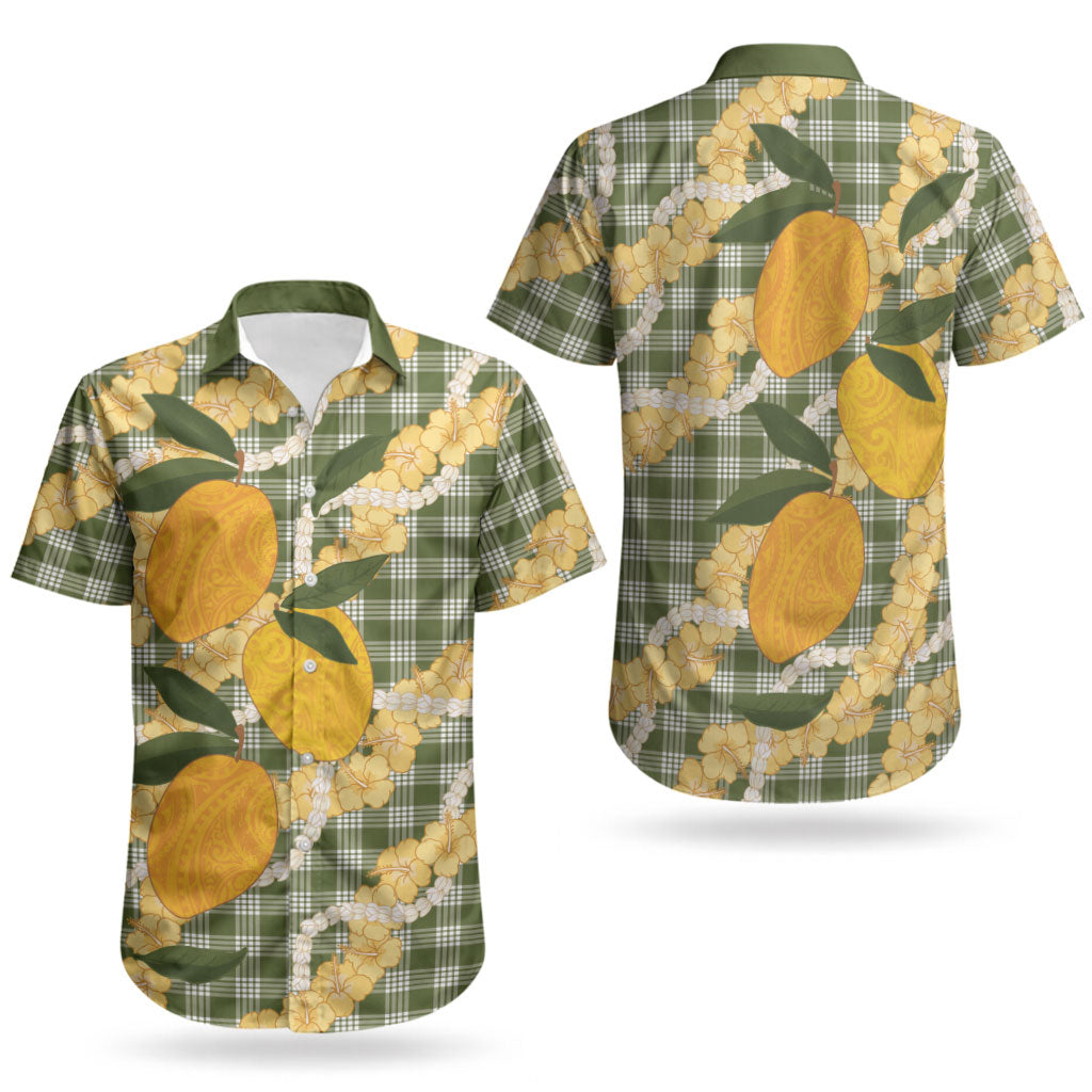 Uliuli Ahiahia Hawaiian Mango Palaka Couples Matching Puletasi and Hawaiian Shirt Aloha Hibiscus Pikake Lei