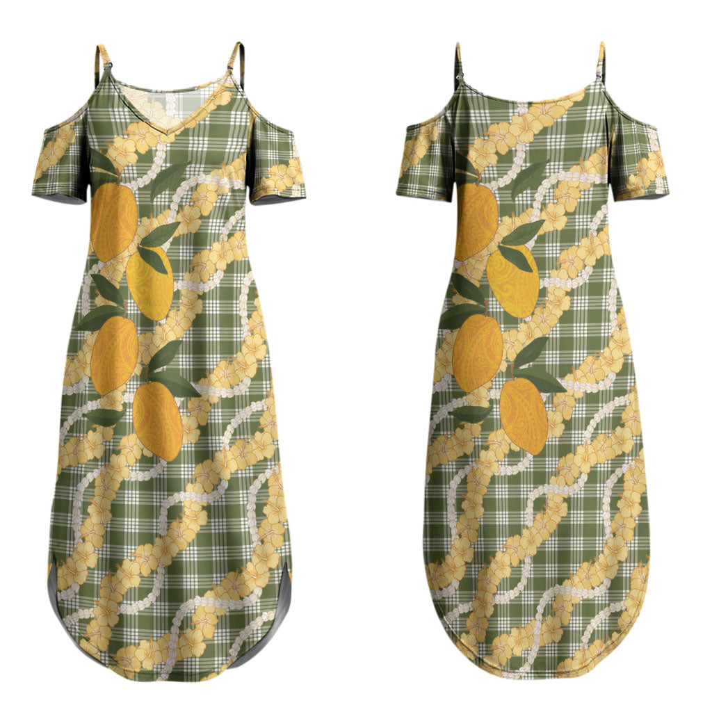 Uliuli Ahiahia Hawaiian Mango Palaka Couples Matching Summer Maxi Dress and Hawaiian Shirt Aloha Hibiscus Pikake Lei
