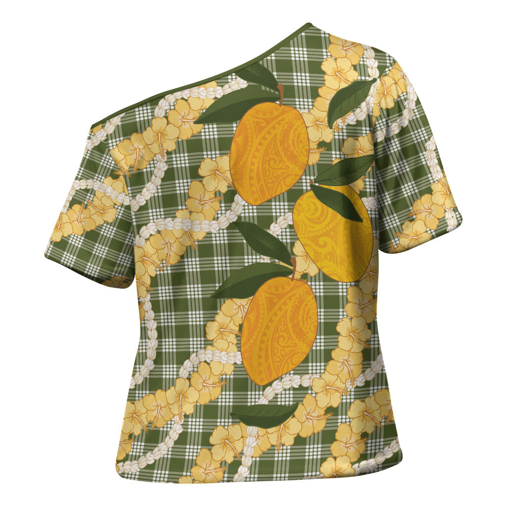 Uliuli Ahiahia Hawaiian Mango Palaka Cross Shoulder Shirt Aloha Hibiscus Pikake Lei