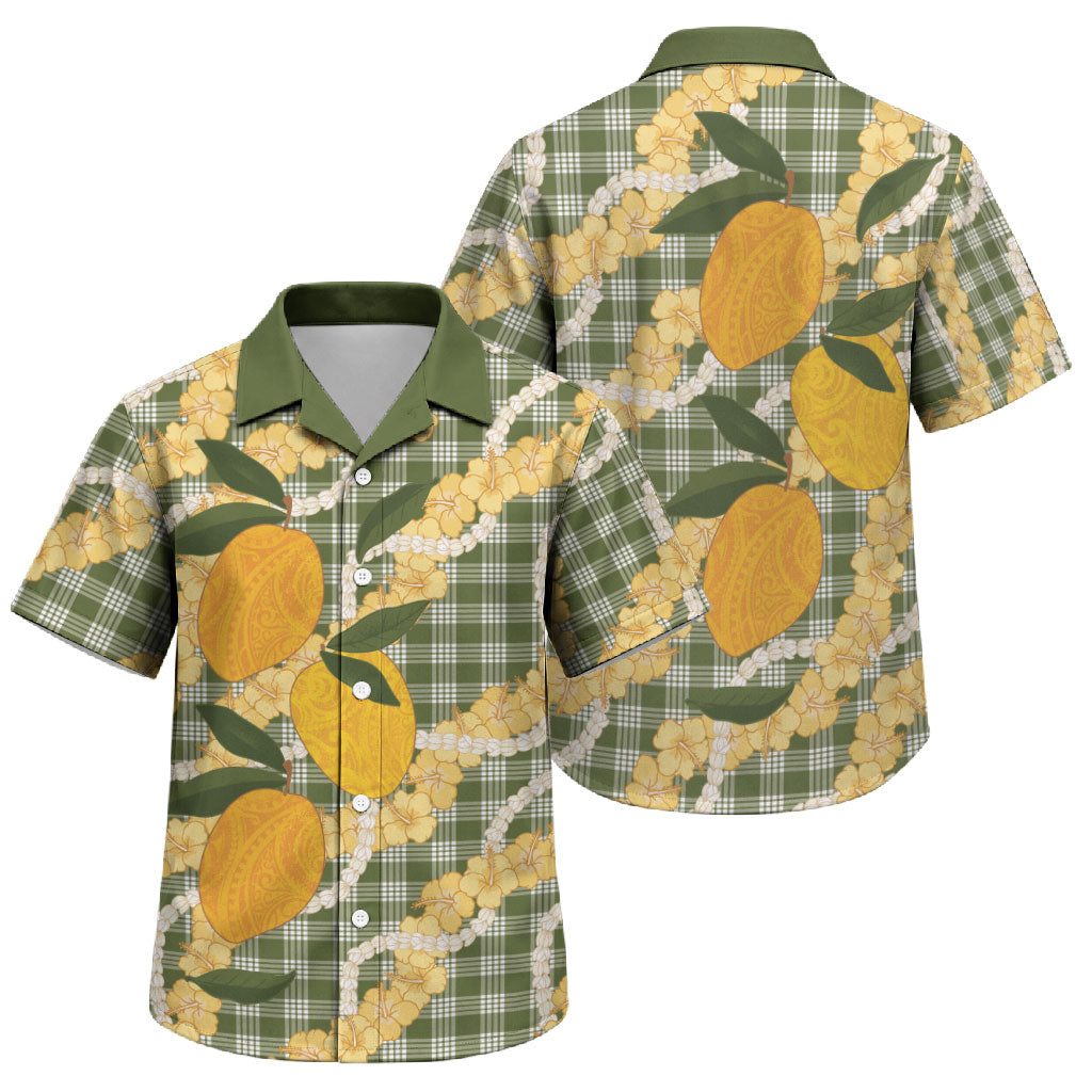 Uliuli Ahiahia Hawaiian Mango Palaka Family Matching Long Sleeve Bodycon Dress and Hawaiian Shirt Aloha Hibiscus Pikake Lei