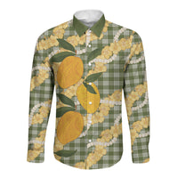 Uliuli Ahiahia Hawaiian Mango Palaka Long Sleeve Button Shirt Aloha Hibiscus Pikake Lei