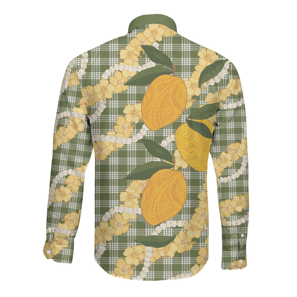 Uliuli Ahiahia Hawaiian Mango Palaka Long Sleeve Button Shirt Aloha Hibiscus Pikake Lei