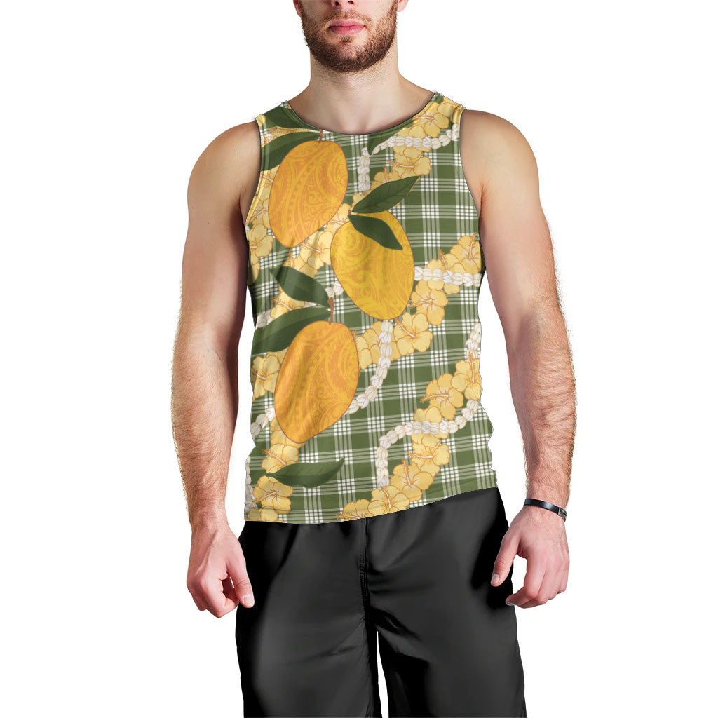 Uliuli Ahiahia Hawaiian Mango Palaka Men Tank Top Aloha Hibiscus Pikake Lei