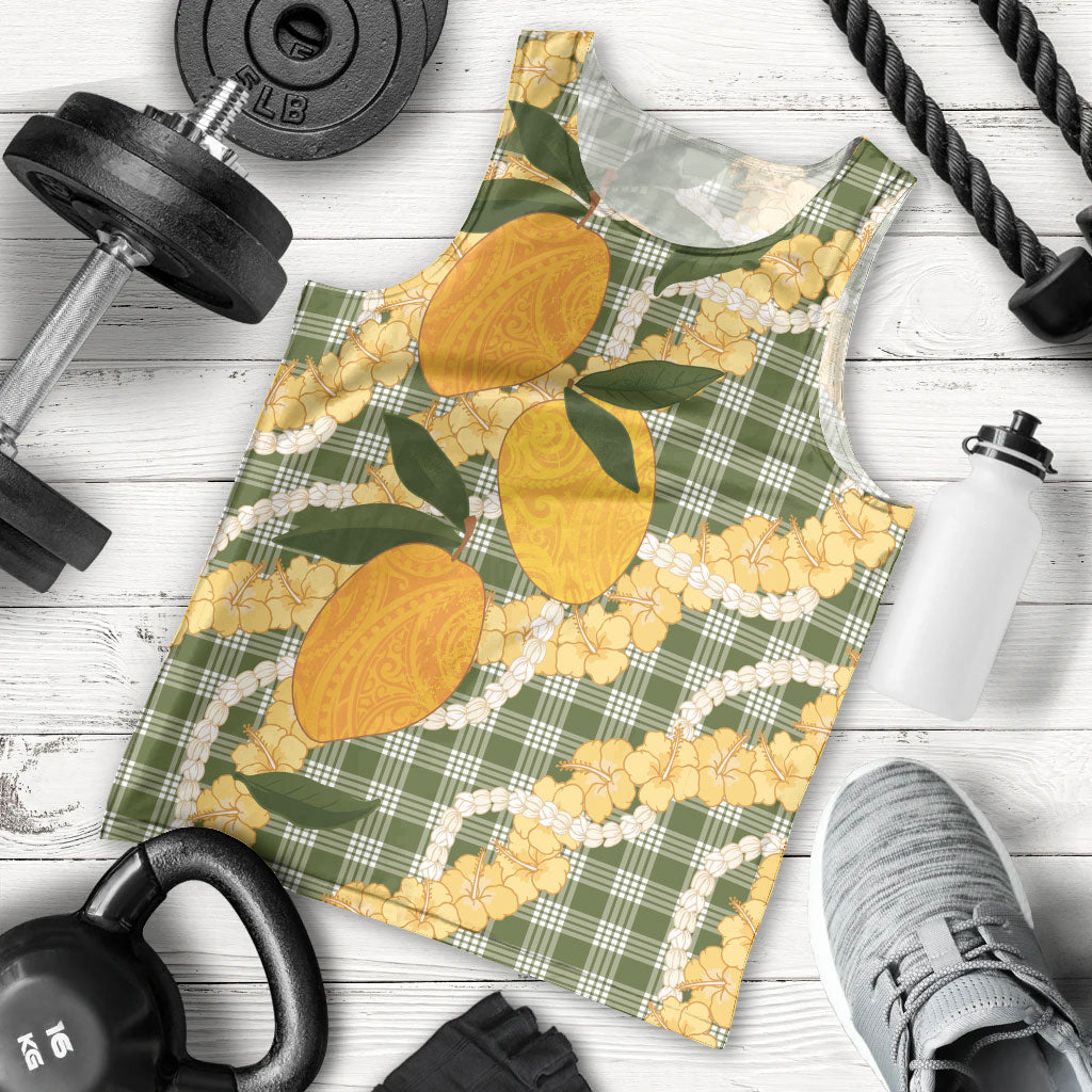 Uliuli Ahiahia Hawaiian Mango Palaka Men Tank Top Aloha Hibiscus Pikake Lei