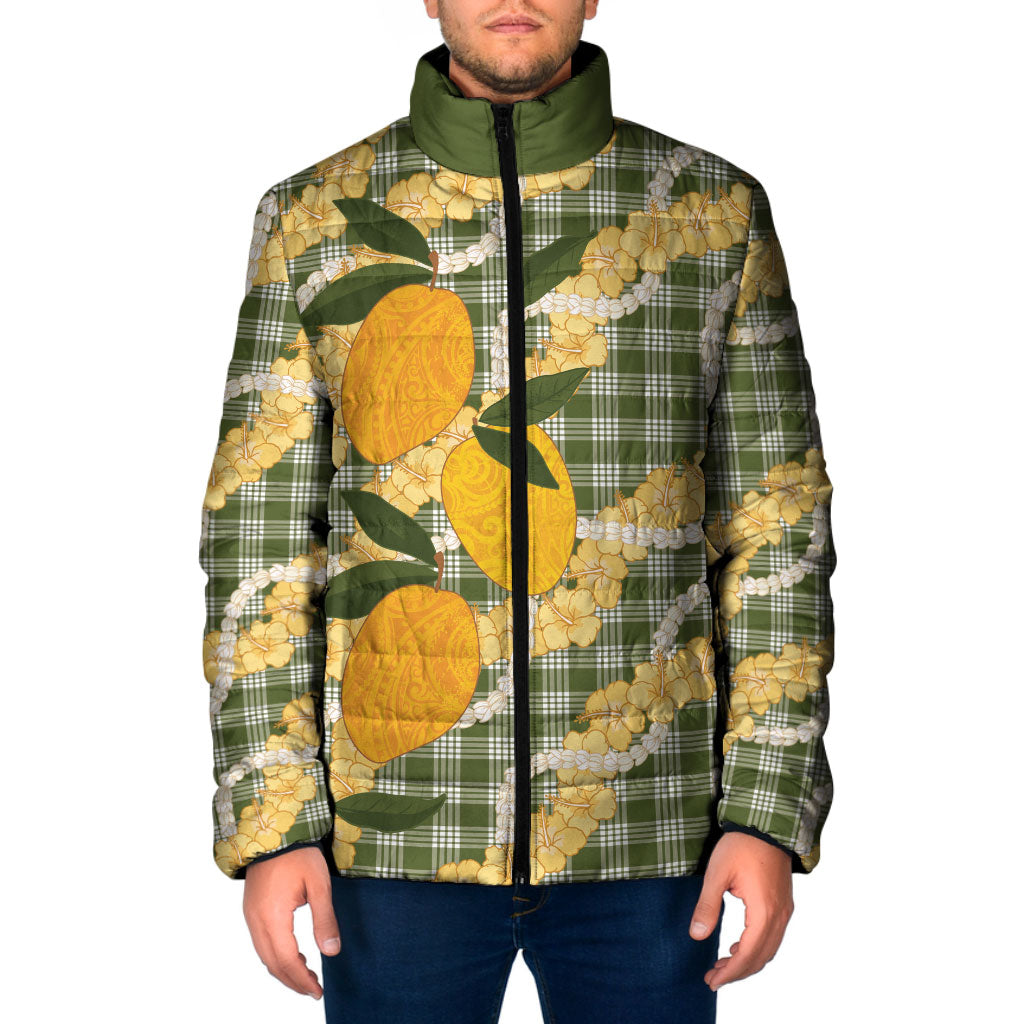 Uliuli Ahiahia Hawaiian Mango Palaka Padded Jacket Aloha Hibiscus Pikake Lei