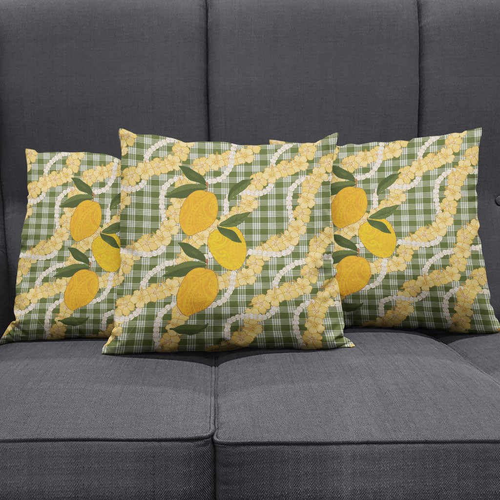 Uliuli Ahiahia Hawaiian Mango Palaka Pillow Cover Aloha Hibiscus Pikake Lei