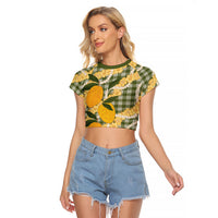 Uliuli Ahiahia Hawaiian Mango Palaka Raglan Cropped T Shirt Aloha Hibiscus Pikake Lei