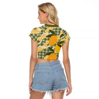 Uliuli Ahiahia Hawaiian Mango Palaka Raglan Cropped T Shirt Aloha Hibiscus Pikake Lei