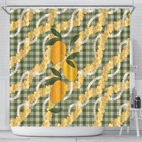Uliuli Ahiahia Hawaiian Mango Palaka Shower Curtain Aloha Hibiscus Pikake Lei