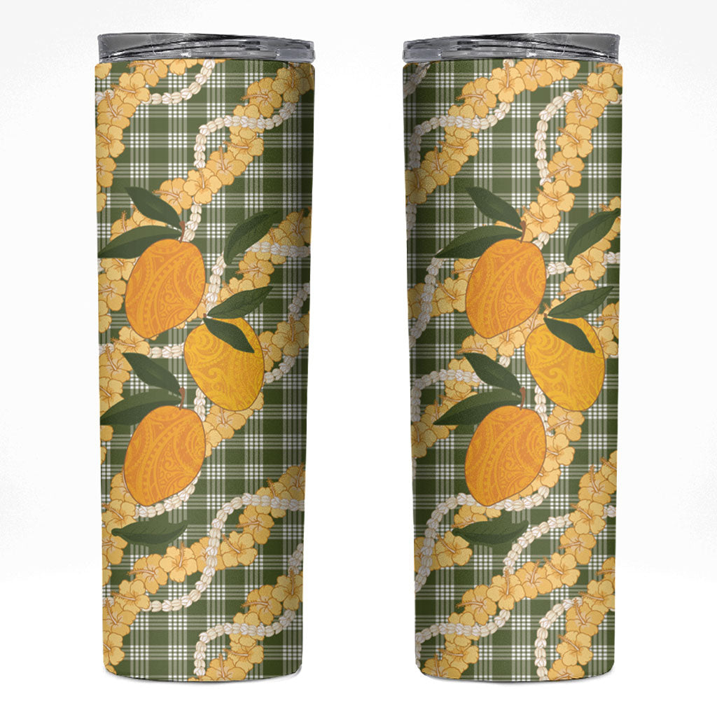 Uliuli Ahiahia Hawaiian Mango Palaka Skinny Tumbler Aloha Hibiscus Pikake Lei