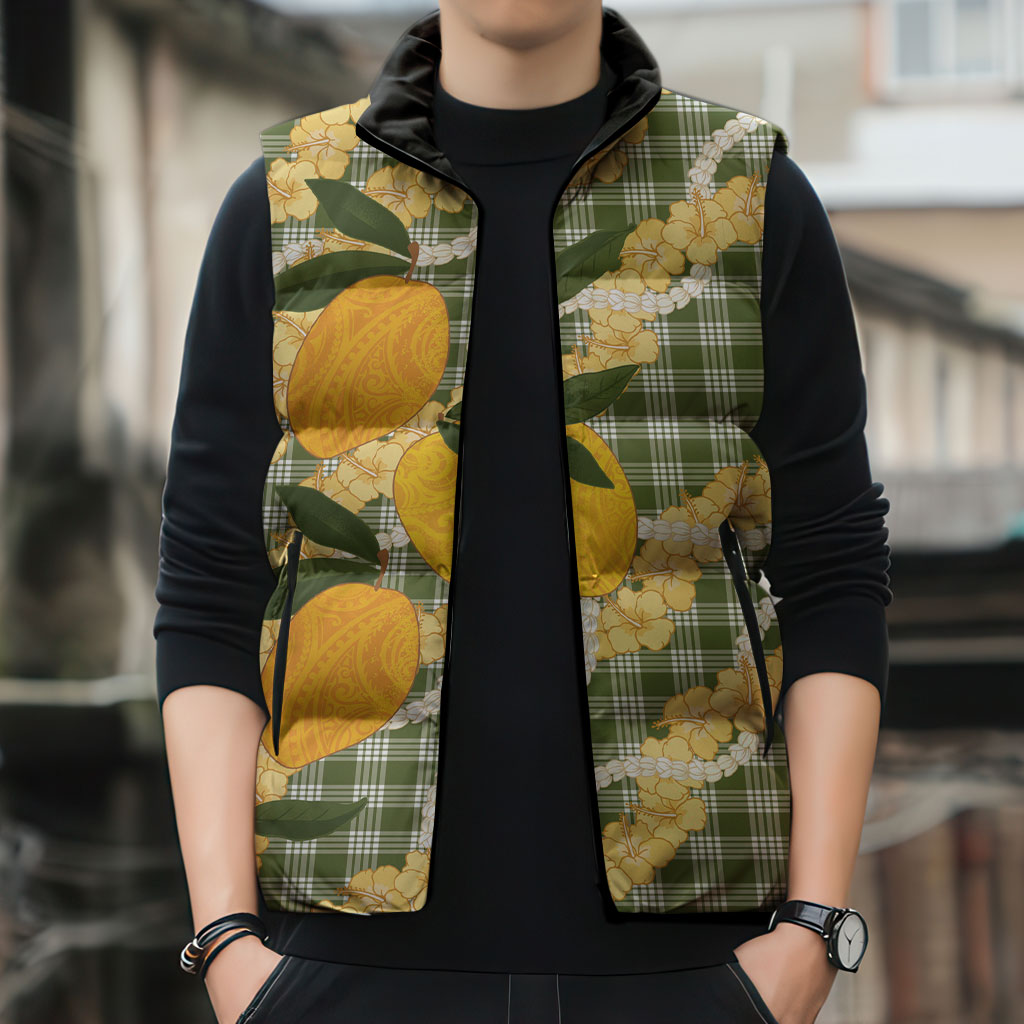 Uliuli Ahiahia Hawaiian Mango Palaka Sleeveless Puffer Jacket Aloha Hibiscus Pikake Lei