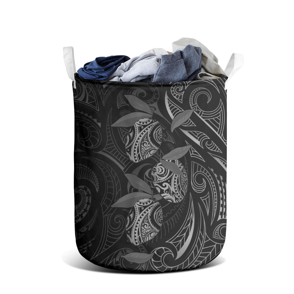 Hawaiian Mango Tribal Tattoo Laundry Basket Black White Pacific Traditional Pattern