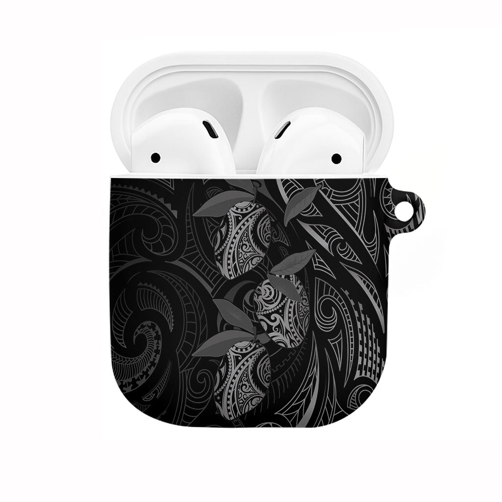 Hawaiian Mango Tribal Tattoo AirPods Case Black White Pacific Traditional Pattern