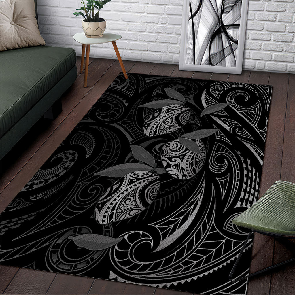 Hawaiian Mango Tribal Tattoo Area Rug Black White Pacific Traditional Pattern