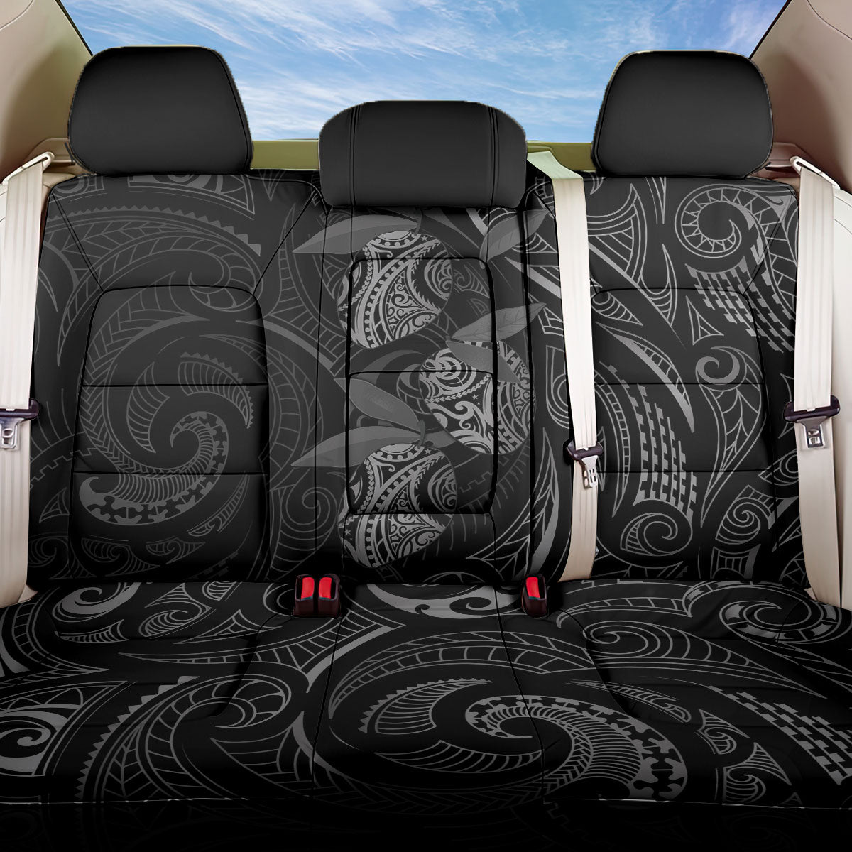 Hawaiian Mango Tribal Tattoo Back Car Seat Cover Black White Pacific Traditional Pattern