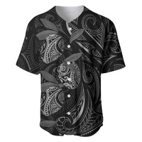 Hawaiian Mango Tribal Tattoo Baseball Jersey Black White Pacific Traditional Pattern
