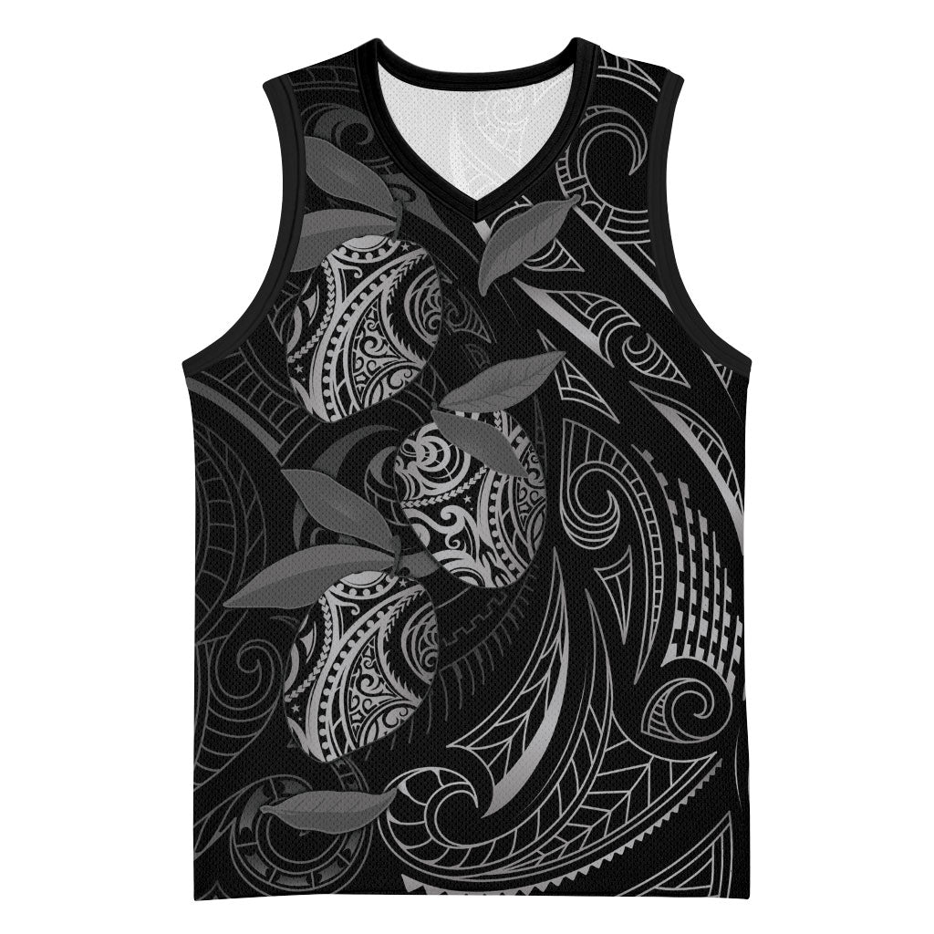 Hawaiian Mango Tribal Tattoo Basketball Jersey Black White Pacific Traditional Pattern