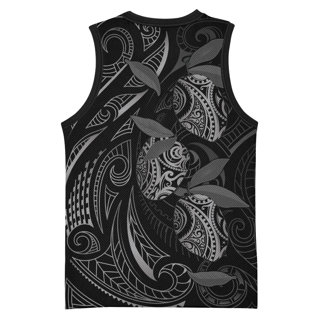 Hawaiian Mango Tribal Tattoo Basketball Jersey Black White Pacific Traditional Pattern