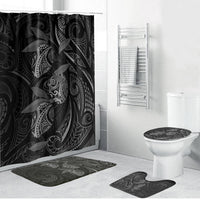 Hawaiian Mango Tribal Tattoo Bathroom Set Black White Pacific Traditional Pattern