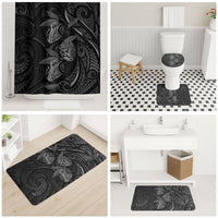 Hawaiian Mango Tribal Tattoo Bathroom Set Black White Pacific Traditional Pattern