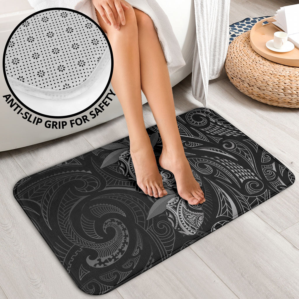 Hawaiian Mango Tribal Tattoo Bathroom Set Black White Pacific Traditional Pattern