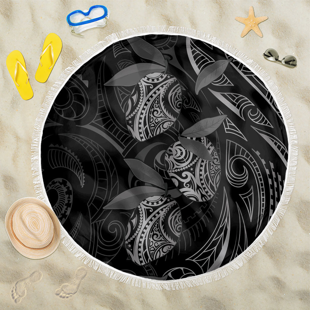 Hawaiian Mango Tribal Tattoo Beach Blanket Black White Pacific Traditional Pattern
