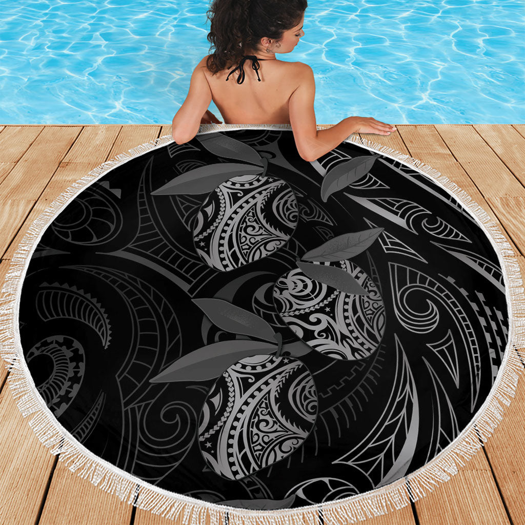 Hawaiian Mango Tribal Tattoo Beach Blanket Black White Pacific Traditional Pattern